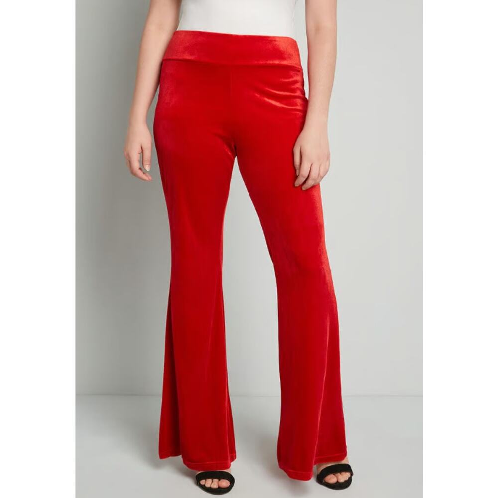 Modcloth High Waist Super Flare Pants Red‎ Women's Size Small Holiday Party NWT